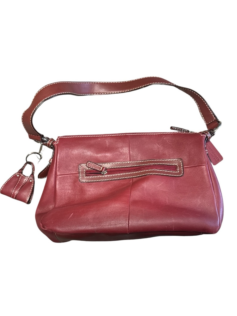 St. John's Bay deep Red Leather Shoulder Bag with Top Strap and bag keychain